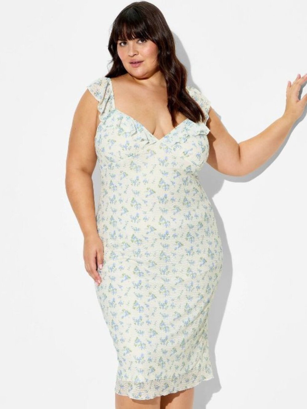 Women's Ruffle Sleeve Midi A-Line Dress - Wild Fable™ Cream Floral XXL